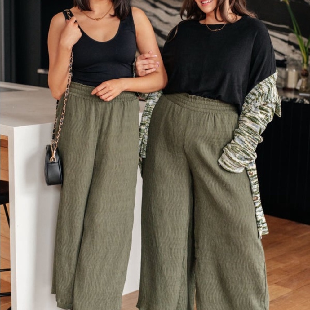 Harmony High Rise Wide Pants in Olive